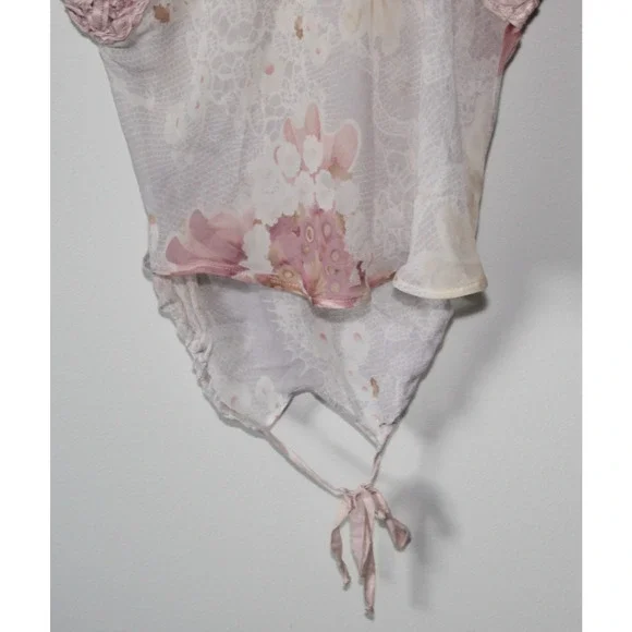 Emamo Silk Floral Sheer Tunic Blouse M Coquette Cottage Romantic Peasant Boho - Picture 4 of 16